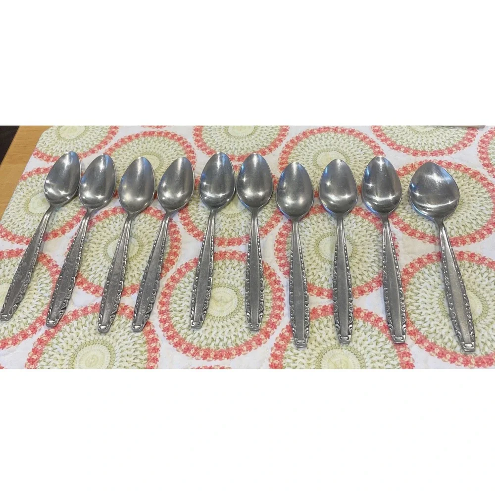 Northland Oneida Love Story Stainless Flatware 9 Teaspoons 1 Sugar‎ Spoon VTG